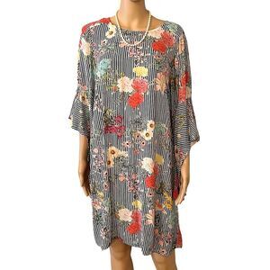 Uncle Frank USA Women’s Size Medium Striped Floral Rose Print Midi Dress